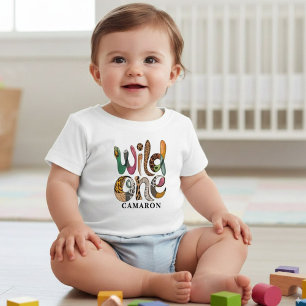 Camiseta Infantil   Personalizado Wild One 1º Aniversário Bebê Jungl