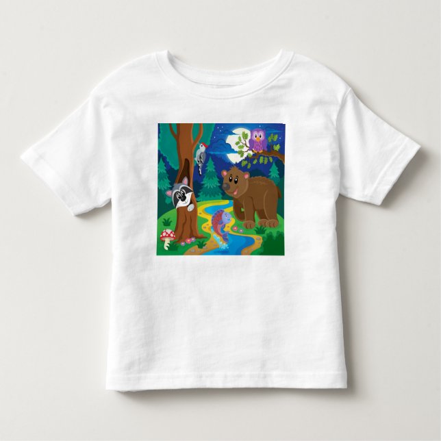 Camiseta Infantil Personalizar Animais da Floresta do Stream de Cart (Frente)