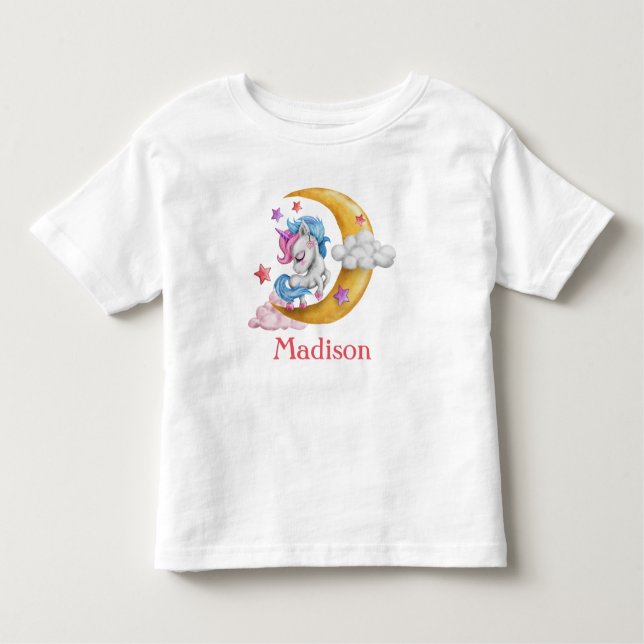 Camiseta Infantil Personalizar as nuvens bonitas de lua Unicórnio ro (Frente)