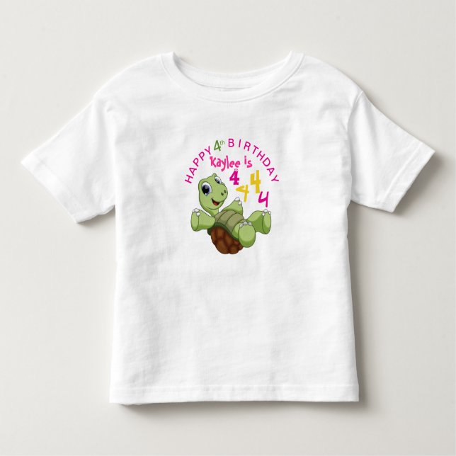 Camiseta Infantil PERSONALIZAR Feliz Aniversário da Tartaruga Bonita (Frente)