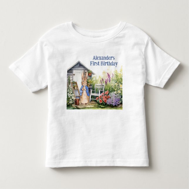 Camiseta Infantil Personalizar o Coelho Peter Primeiro Aniversário N (Frente)