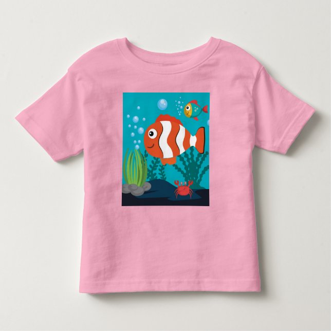 Camiseta Infantil Personalizar Padrão de Vida Marinha Peixe Carangue (Frente)