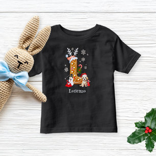Camiseta Infantil Personalize Natal Biscoito de Gengibre Alfabeto L 