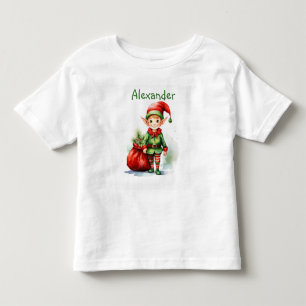 Camiseta Infantil Personalize o elfo de Natal do Name com o saco de