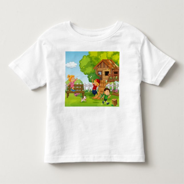 Camiseta Infantil Personalize o quintal de desenho animado, faça cri (Frente)
