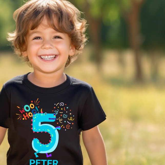 Camiseta Infantil PERSONALIZE-O! Woohoo Monstro Aniversário de 5 ano (Criador carregado)