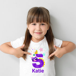 Camiseta Infantil Personalize! Olhos de Monstro para Meninas #5 Aniv