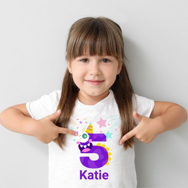 Camiseta Infantil Personalize! Olhos de Monstro para Meninas #5 Aniv (Criador carregado)