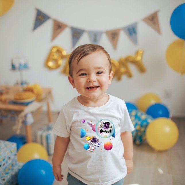 Camiseta Infantil Personalized Astronaut & Planets Birthday T-Shirt (Criador carregado)