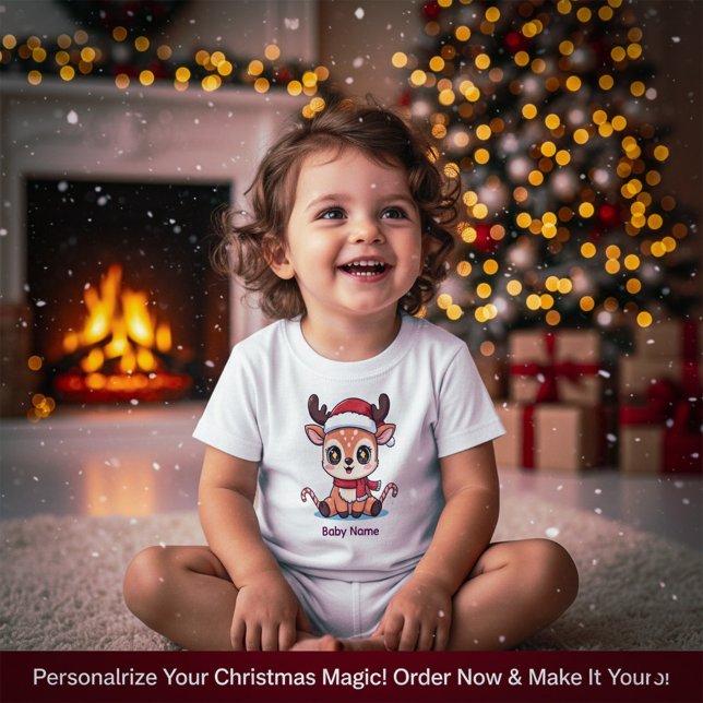 Camiseta Infantil Personalized Baby Reindeer First Christmas T-Shirt (Personalized Baby Reindeer First Christmas T-Shirt)