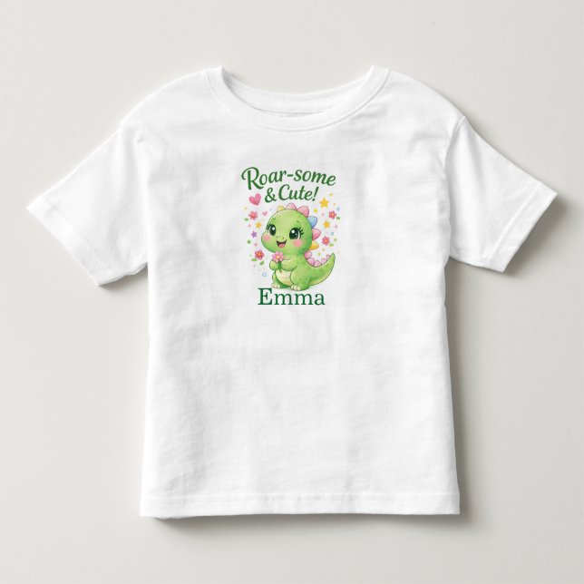 Camiseta Infantil Personalized Dinosaur Birthday Girl Shirt (Frente)
