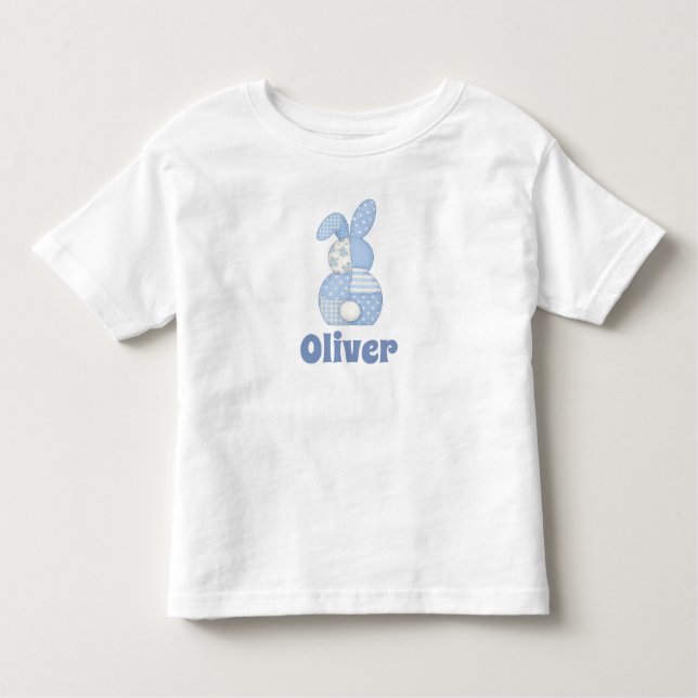 Camiseta Infantil Personalized Faux Patchwork Bunny with Custom Name (Frente)
