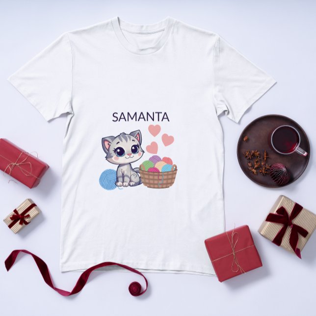 Camiseta Infantil  Personalized Kitten & Yarn Baby Bodysuit (Criador carregado)