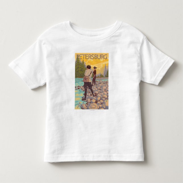 Camiseta Infantil Pesca com mosca das mulheres - Petersburgo, Alaska (Frente)