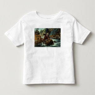 Camiseta Infantil Pesca da truta de ribeiro - um momento ansioso,