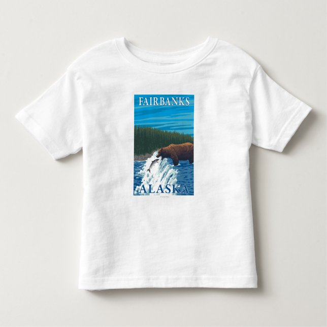 Camiseta Infantil Pesca do urso no rio - Fairbanks, Alaska (Frente)