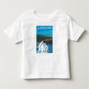 Camiseta Infantil Pesca do urso no rio - Latouche, Alaska