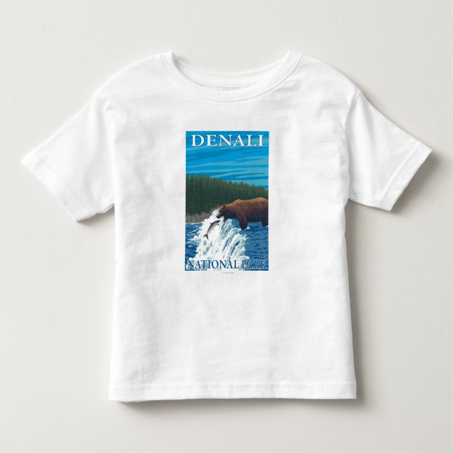 Camiseta Infantil Pesca do urso no rio - parque nacional de Denali, (Frente)