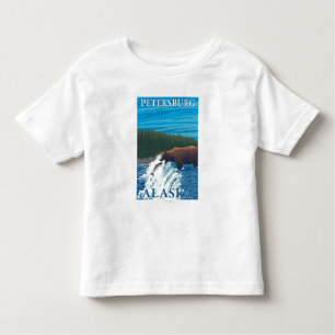 Camiseta Infantil Pesca do urso no rio - Petersburgo, Alaska