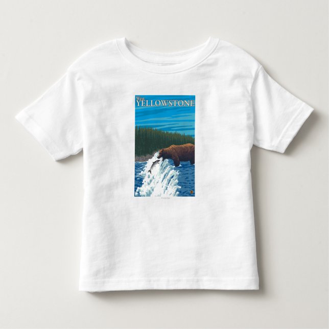 Camiseta Infantil Pesca do urso no rio - Yellowstone ocidental, TA (Frente)