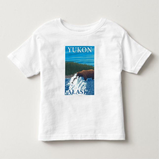 Camiseta Infantil Pesca do urso no rio - Yukon, Alaska (Frente)