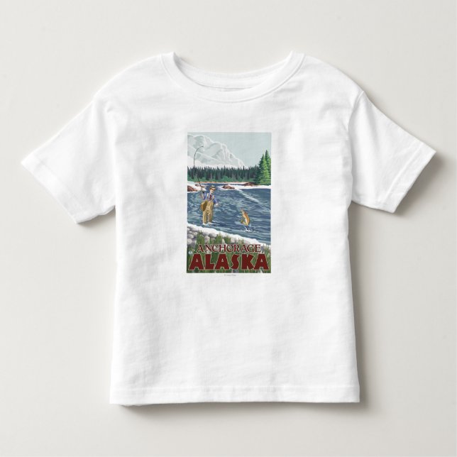 Camiseta Infantil Pescador da mosca - Anchorage, Alaska (Frente)