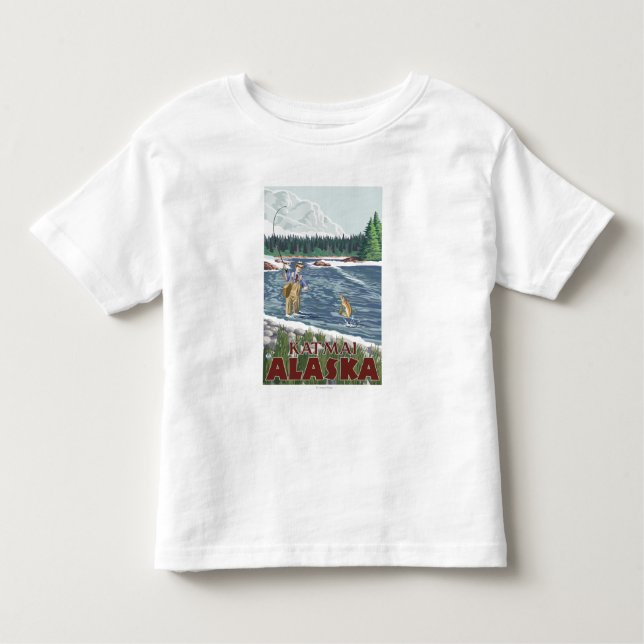 Camiseta Infantil Pescador da mosca - Katmai, Alaska (Frente)