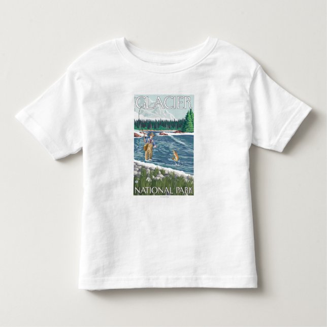Camiseta Infantil Pescador da mosca - parque nacional de geleira, TA (Frente)