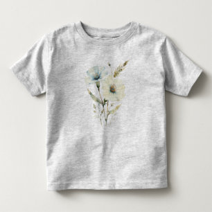 Camiseta Infantil Pétalas Sussurrantes: Flor de Azul Suave e Creme