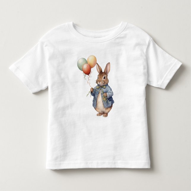 Camiseta Infantil Peter a jaqueta azul do coelho com balões (Frente)