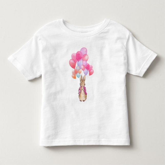 Camiseta Infantil Peter, a Jaqueta rosa do coelho e os balões (Frente)