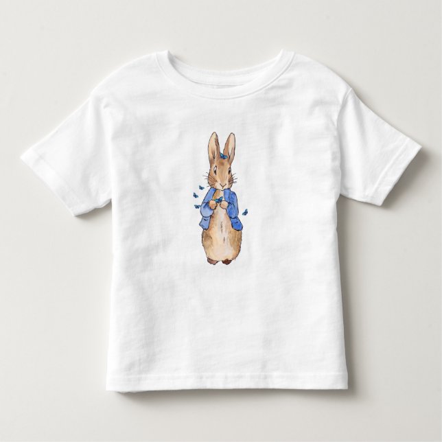 Camiseta Infantil Peter o Coelho com Borboletas Azuis (Frente)
