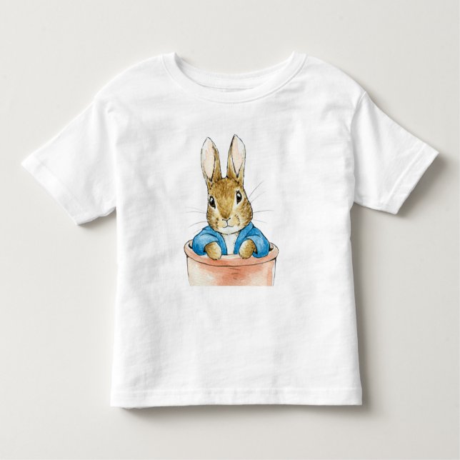 Camiseta Infantil Peter, o coelho sentado num Pote (Frente)