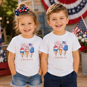 Camiseta Infantil Picolés Patrióticos Modernos Personalizados para C