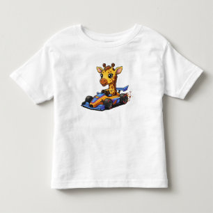 Camiseta Infantil Piloto de Carro de Corrida de Girafa Bebê Fofo