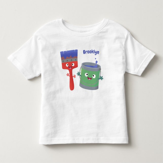 Camiseta Infantil Pincel de pintura e personagens de desenho animado (Frente)