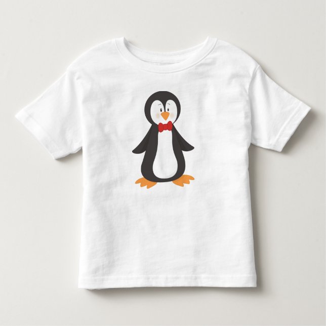 Camiseta Infantil Pinguim Bonito, Pinguim Pequeno, Pinguim Com Arco (Frente)