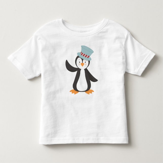 Camiseta Infantil Pinguim Bonito, Pinguim Pequeno, Pinguim Com Chapé (Frente)