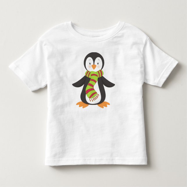 Camiseta Infantil Pinguim Bonito, Pinguim Pequeno, Pinguim Com Scarf (Frente)