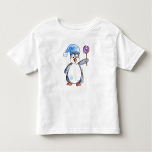 Camiseta Infantil Pinguim branco bonito com um pirulito