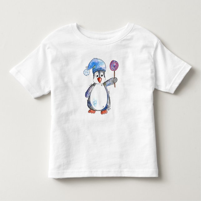 Camiseta Infantil Pinguim branco bonito com um pirulito (Frente)