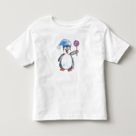 Camiseta Infantil Pinguim Caprichoso Fofo com uma Pirulito