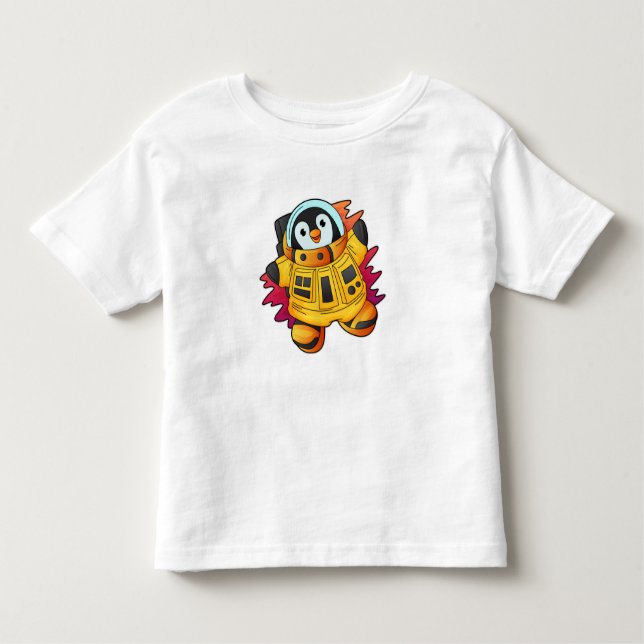 Camiseta Infantil Pinguim como astronauta em trajes (Frente)