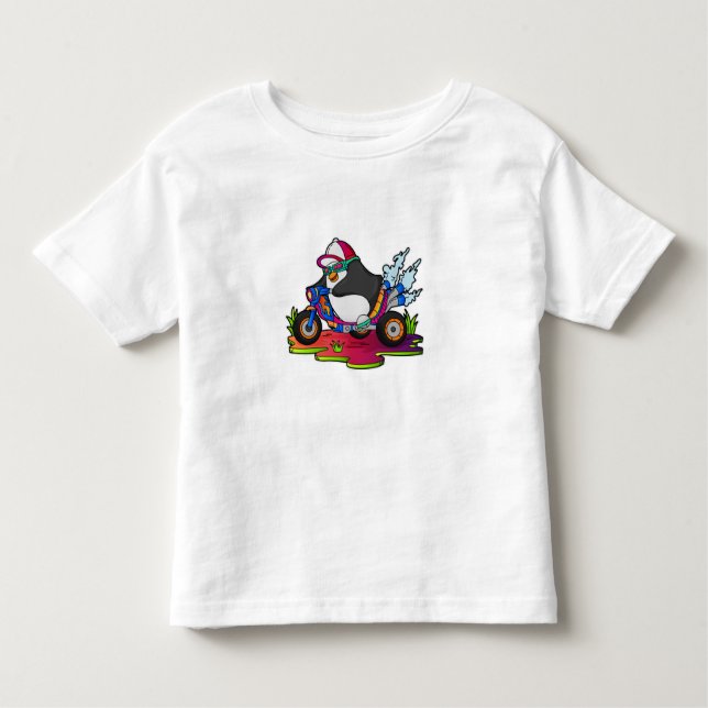 Camiseta Infantil Pinguim como Biker com motocicleta (Frente)