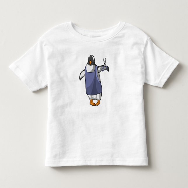 Camiseta Infantil Pinguim como cabeleireiro com tesoura (Frente)
