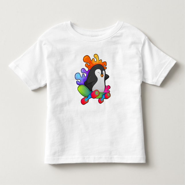 Camiseta Infantil Pinguim como Patinador com skate (Frente)