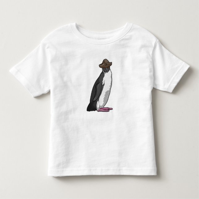 Camiseta Infantil Pinguim como Pirata com Chapéu (Frente)