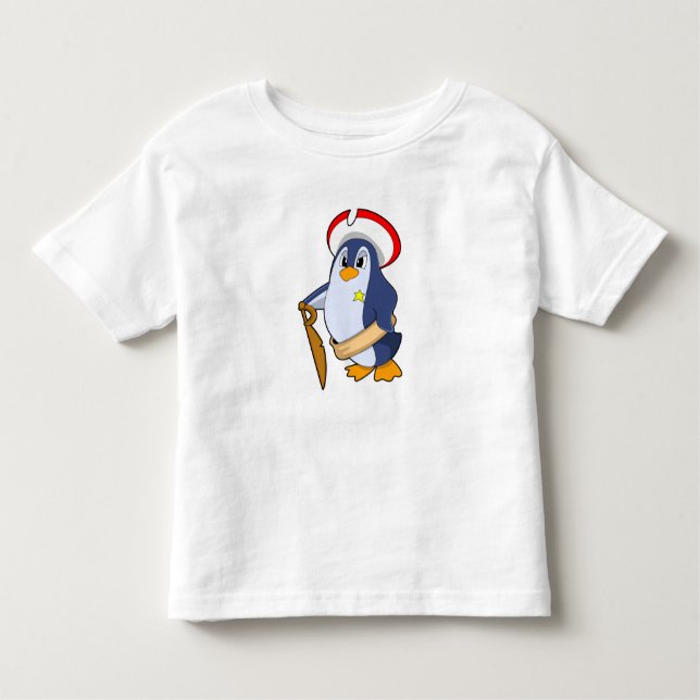 Camiseta Infantil Pinguim como Pirata com Chapéu (Frente)