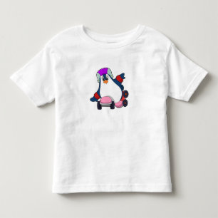 Camiseta Infantil Pinguim como skater em linha com Skates em linha