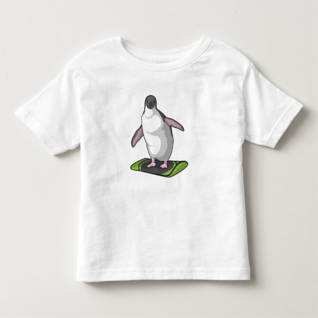 Camiseta Infantil Pinguim como Snowboarder com Snowboard (Frente)